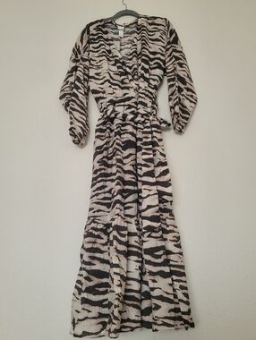 H&M Black and Cream Zebra Wrap Maxi Dress